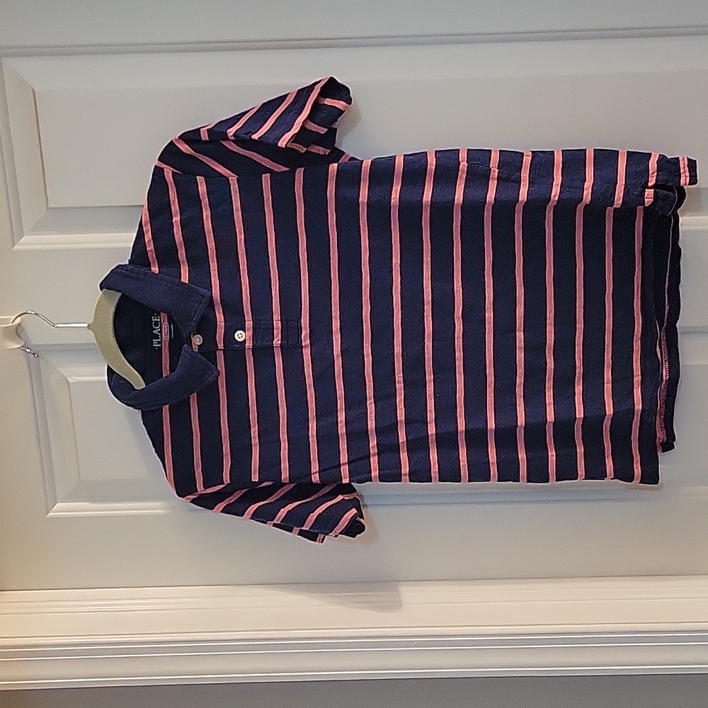 Childrens Place Navy striped pink polo large 10/12